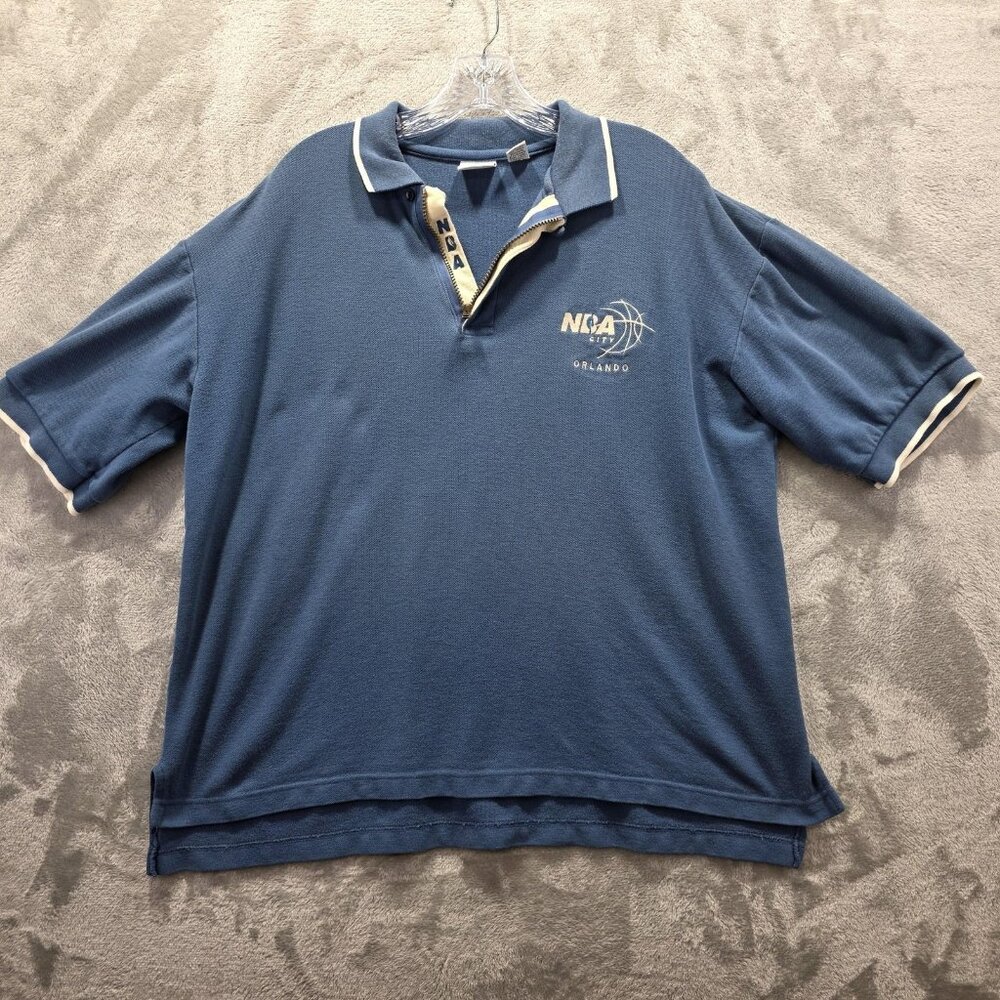 NBA City Orlando Shirt Polo Zip Mens XL Blue NBA Basketball Made USA Cotton